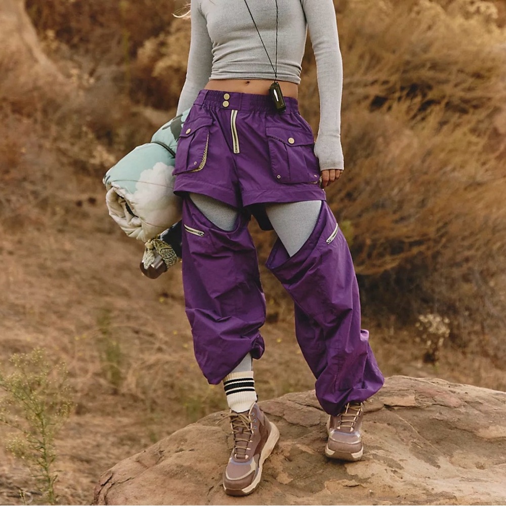 Free People Movement Convertible Purple Hiking/Cargo Pants with Zipper & Details